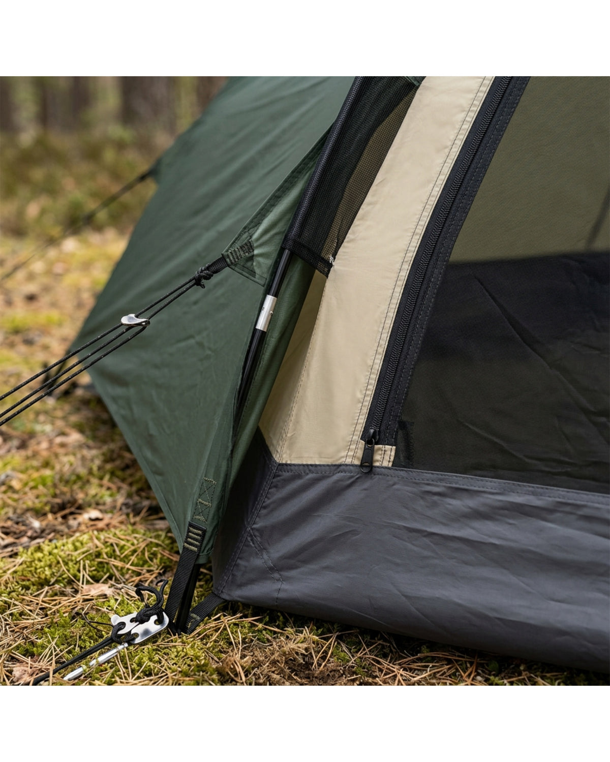 Raiw Two-Person Tunnel Tent 260 x 150 cm Moss and Sand - Detail view